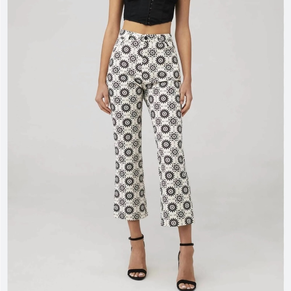 Rollas Plaza Bootcut Crop Pants Black Cream Retro High Rise Trouser Sz 12 L